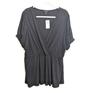 New Torrid Womens 4X Plus Size Ribbed Surplice Peplum Top V Neck Black